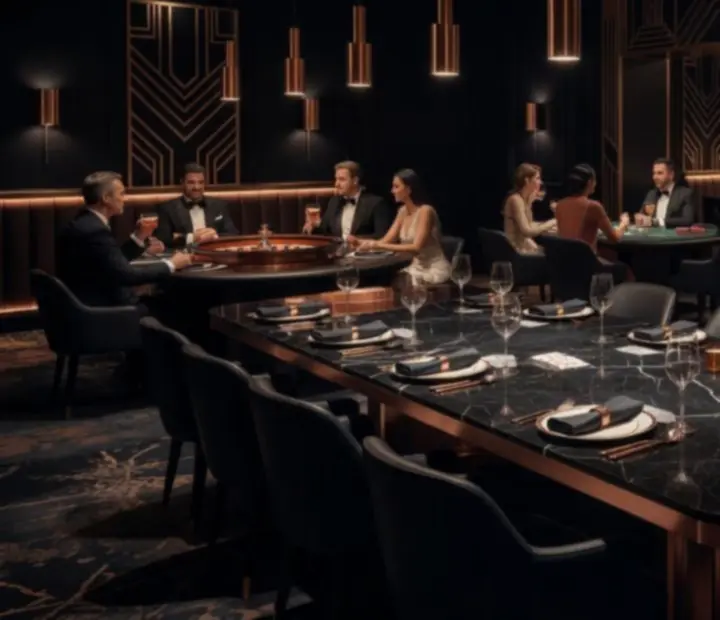 Wieczorna scena w restauracji Wonderstar s. r. o. z elegancko nakrytym stołem i kasynową atmosferą