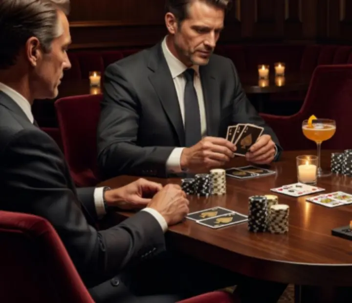 Pokerowy stół w nastrojowym świetle z elegancką zastawą i koktajlami