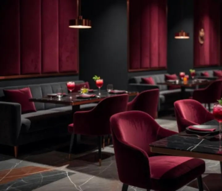 Wieczorne wnętrze restauracji Wonderstar s. r. o. z długim stołem i nastrojowym światłem