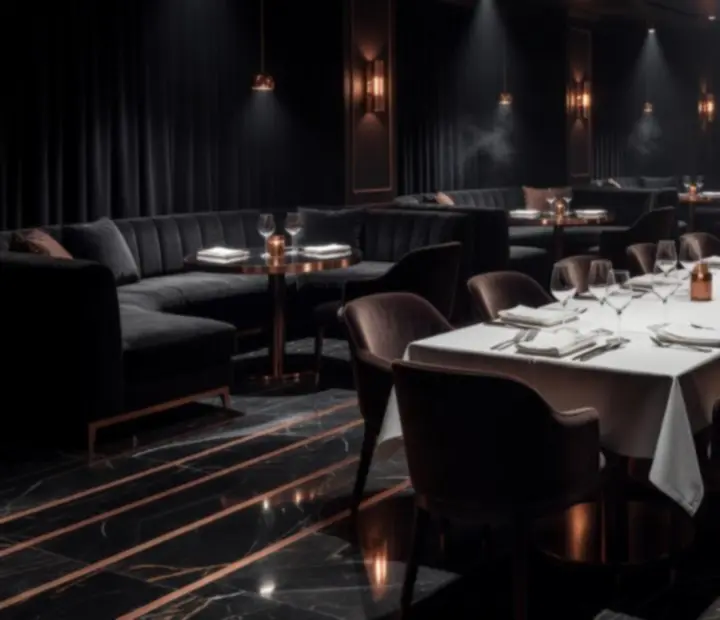 Wieczorna scena w restauracji Wonderstar s. r. o. z nastrojowym światłem i elegancko nakrytym stołem